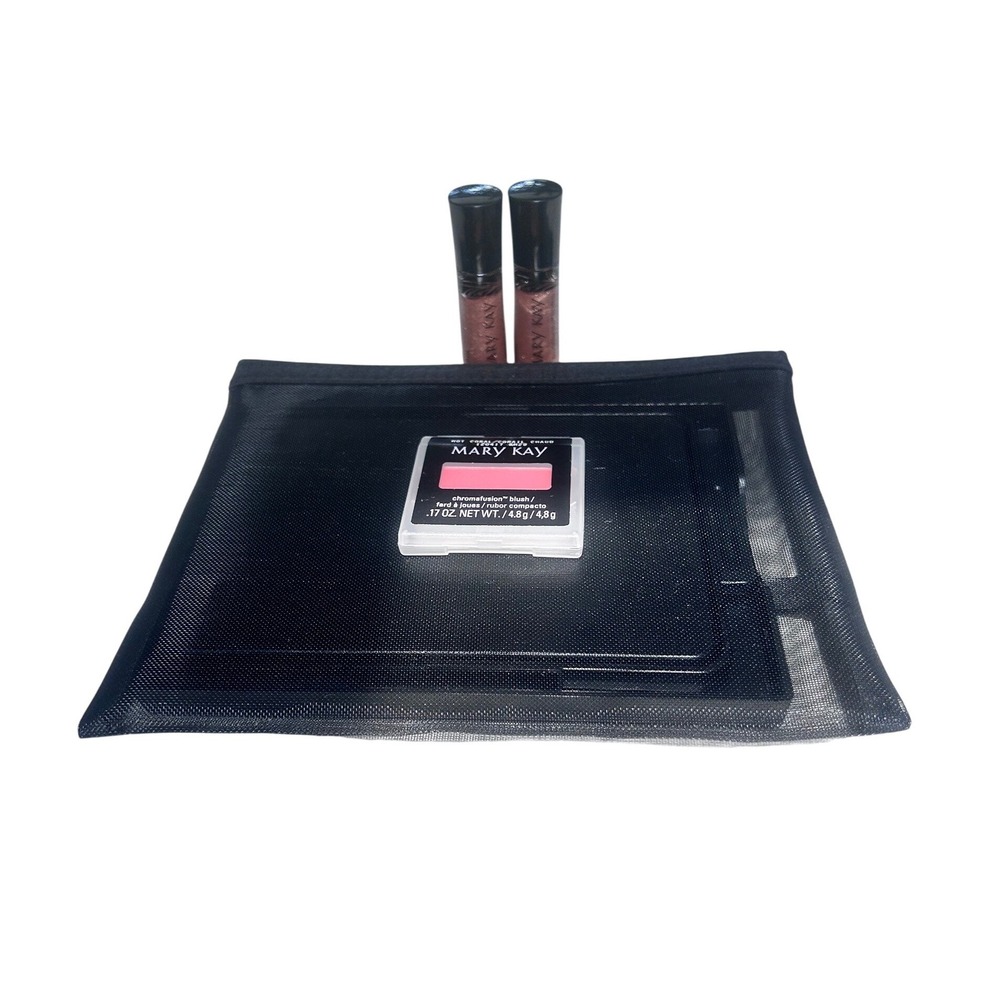 Mary Kay Hot Coral Blush Beach Bronze Lip Gloss Set Mirror Mesh‎ Bag NEW Makeup
